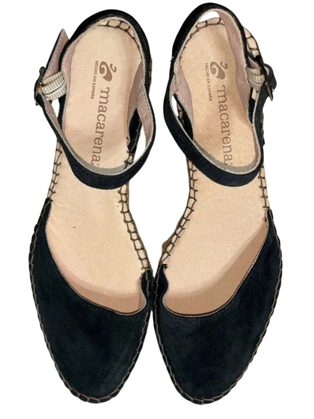 Macarena Handmade Spain Black Suede Closed Toe Espadrille NWOT Ankle Strap 38